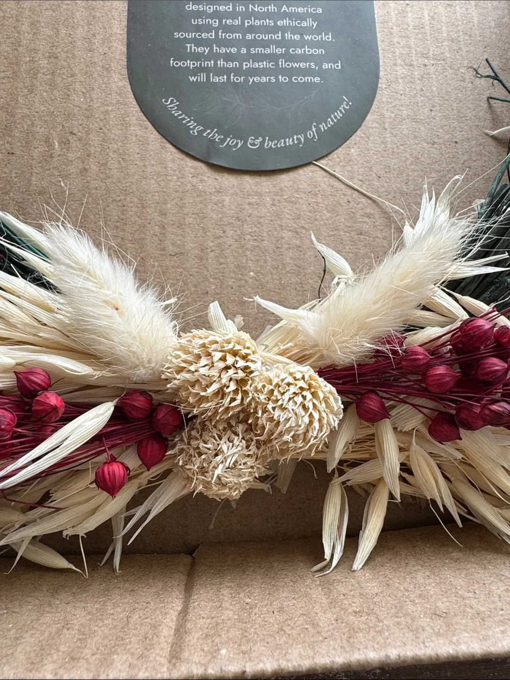 Second Nature Design Holiday Dried Floral Wreath in Red, Green, and Natural